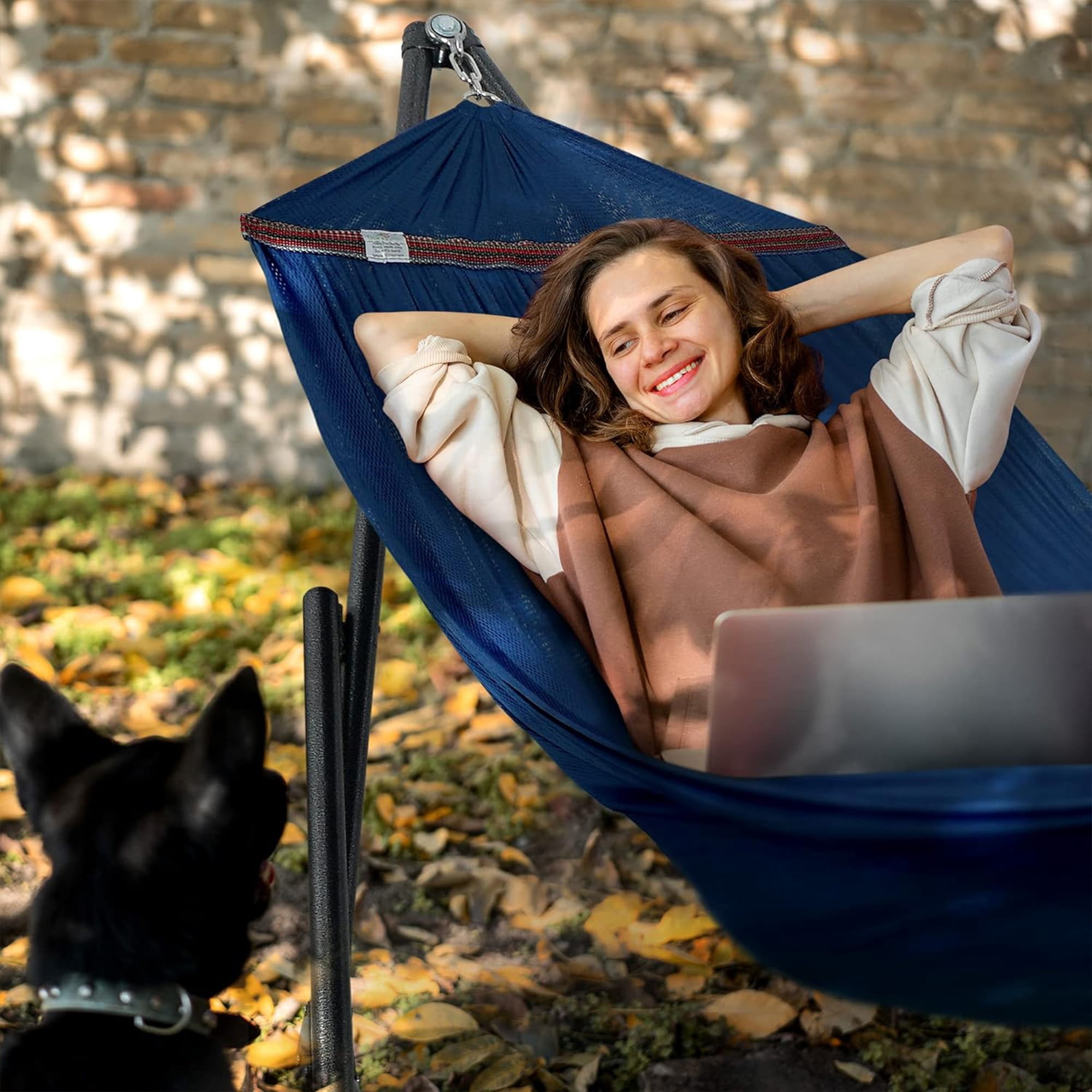 Tranquillo Universal 116" Double Hammock w/Adjustable Stand & Bag, Aegean