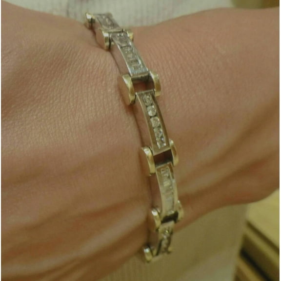 4.20 Ct Baguette Cut White Moissanite Men's Bracelet 14K Two-Tone Gold Plated
