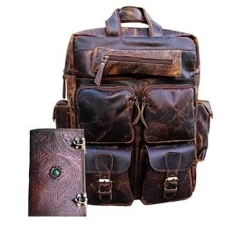 Brown Bookbag Vegan Leather Backpack For Laptop - Vintage  display picture 1