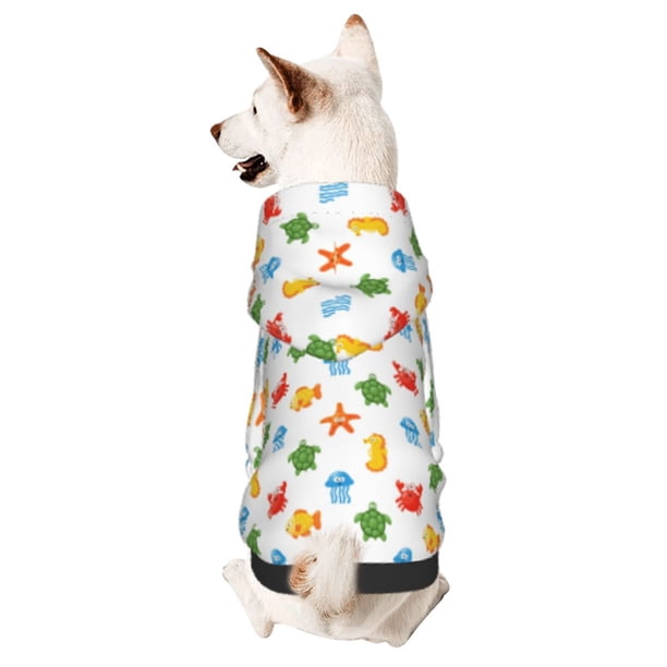Fotbe Undersea Animals Sudadera con Estampado para Perros Pequeños – Suéter con Capucha para Mascotas, Tela Suave de Forro Polar con Bolsillo-X-Small
