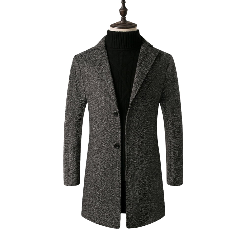 Men's Winter Trench Coat Slim Fit Wool Blend Long Pea Coat Jacket ...