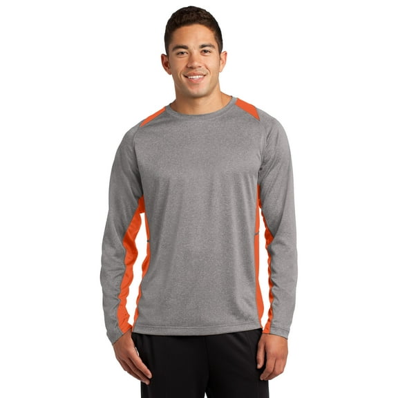 Sport-Tek Long Sleeve Heather Colorblock Contender Tee-2XL (Vintage Heather/ Deep Orange)
