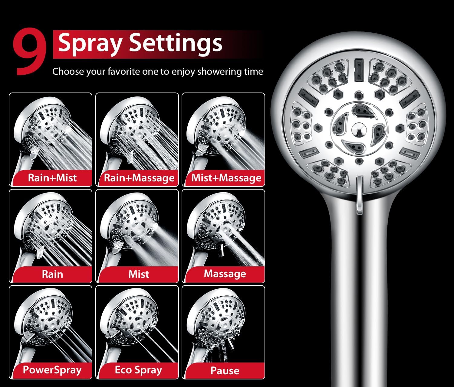 KESTE 2-in-1 High Pressure Rainfall Showerhead, 9 Mode photo 4