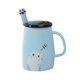 thumbnail image 1 of Taza linda del gato Taza de café de cerámica con la cuchara del acero inoxidable del gatito, azul, 1 of 5