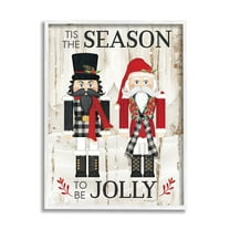 Stupell Industries Tis the Season Be Jolly Phrase Rustic Nutcrackers Inspirational Painting White Framed Art Print Wall Art, 11 x 14