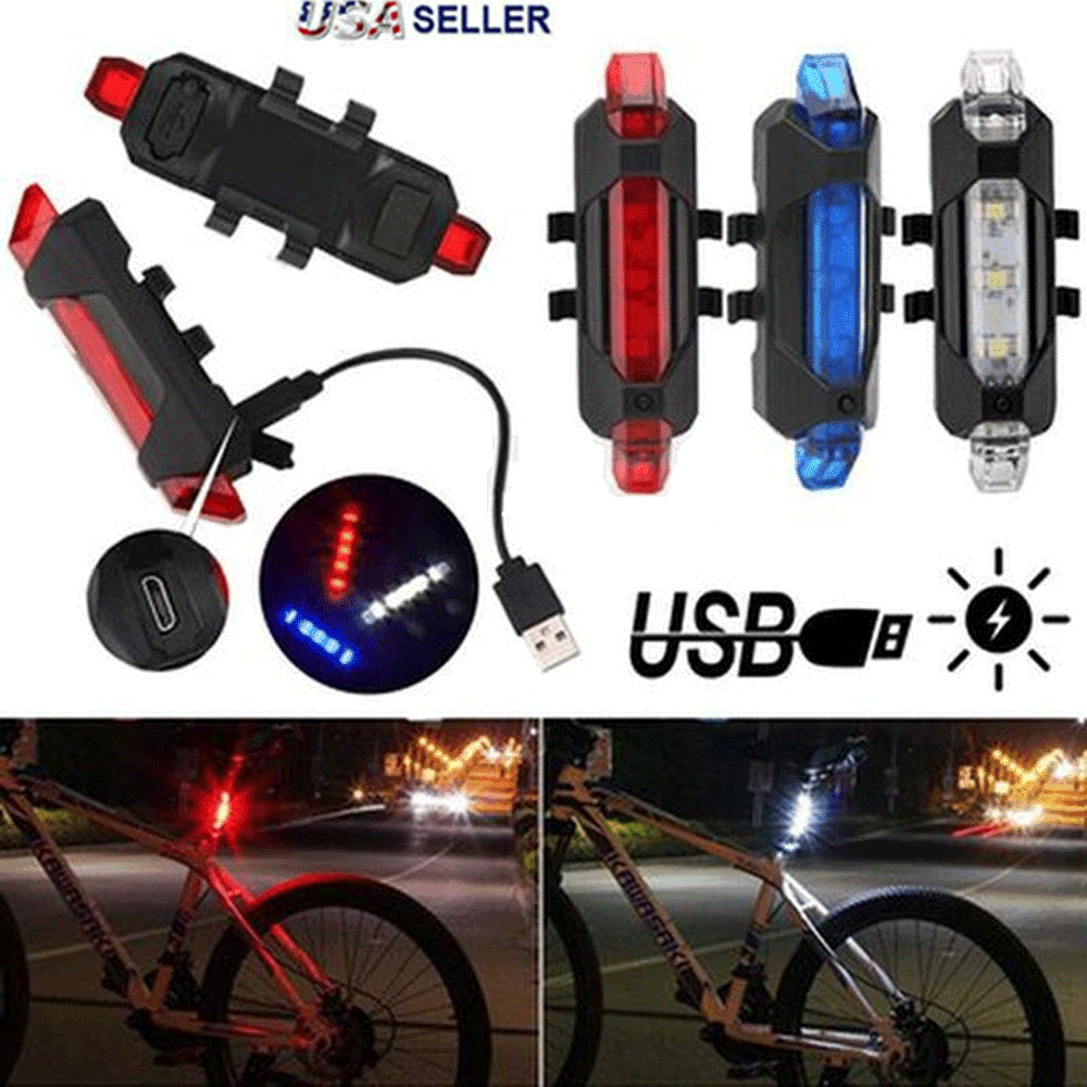 USB Rechargeable Cycling 5LED  Bike Bicycle Tail Warning Light Rear Safety Lamp 