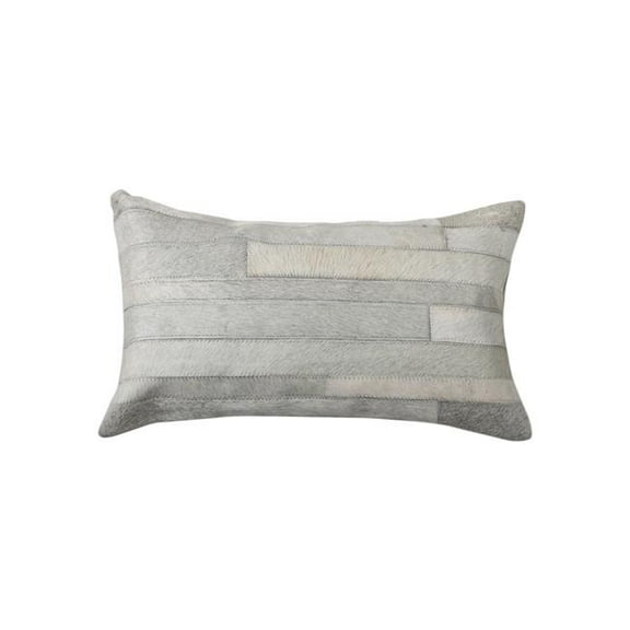 HomeRoots 544632 12 x 20 in. Gray Patchwork Cowhide Lumbar Throw Pillows - Set of 2