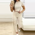 thumbnail image 2 of Chándal ajustado de dos piezas para mujer: top corto de manga corta y pantalones ajustados, poliéster, informal/para fiesta, tallas S-XXL, 2 of 5