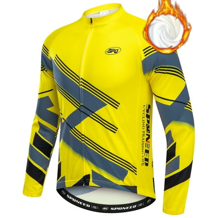 Sponeed Men's Cycling Jersey Cold Weather Long Sleeve Biking Shirts Thermal Bicycle Jacket Biker Gear Yellow L