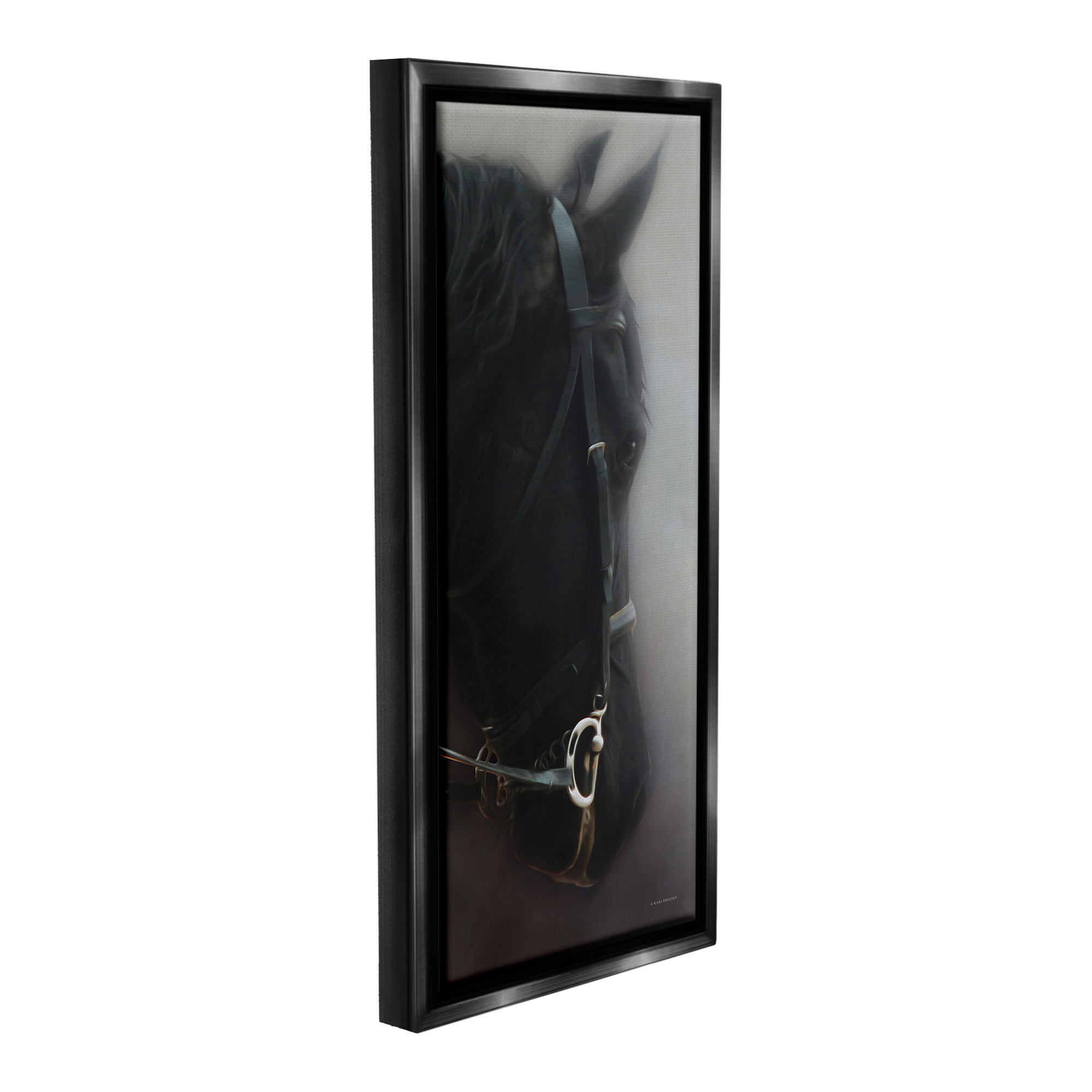 Stupell Industries Dim Black Horse Portrait Animals & Insects Painting Black Floater Framed Canvas Art Print Wall Art, 14 x 31