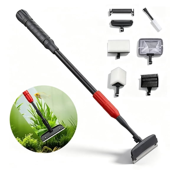 6-in-1 Aquarium Clean Tool Fish Tank Cleaning Kit, Adjustable Handle Algae Scraper Scrubber Pad