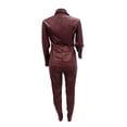 thumbnail image 4 of Women'S Coat Leather Two Piece Lapel Pocket Long Sleeve Jacket Top And Pencil Pants Set Parkas Coat, 4 of 6