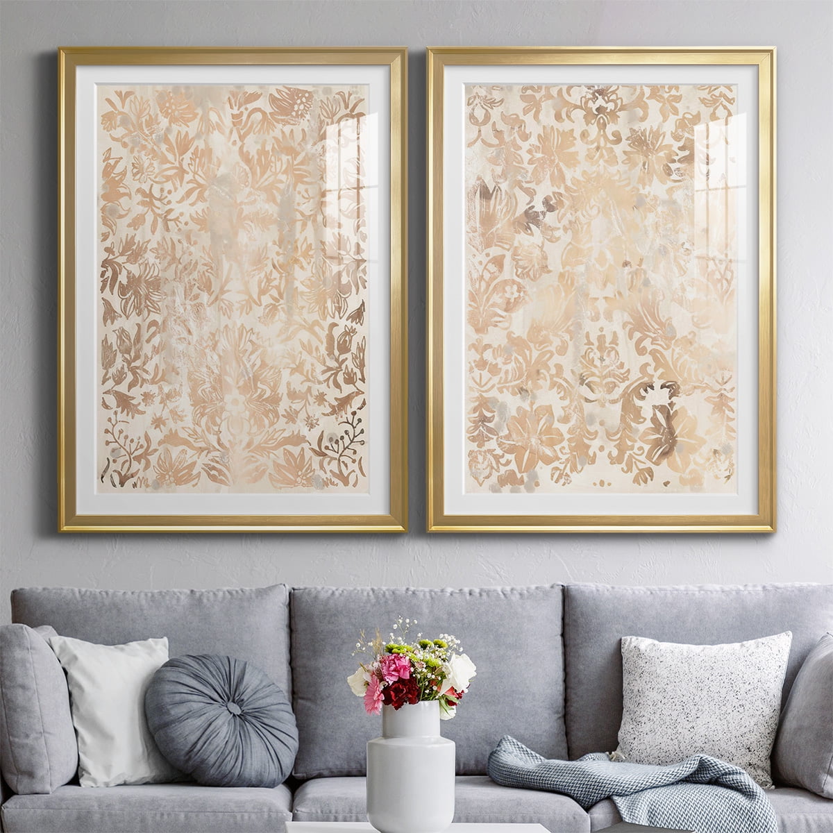 Wexford Home Walnut Damask I Premium Framed Print, 18.5" x 24.5" - Ready to Hang, Gold (Set of 2)