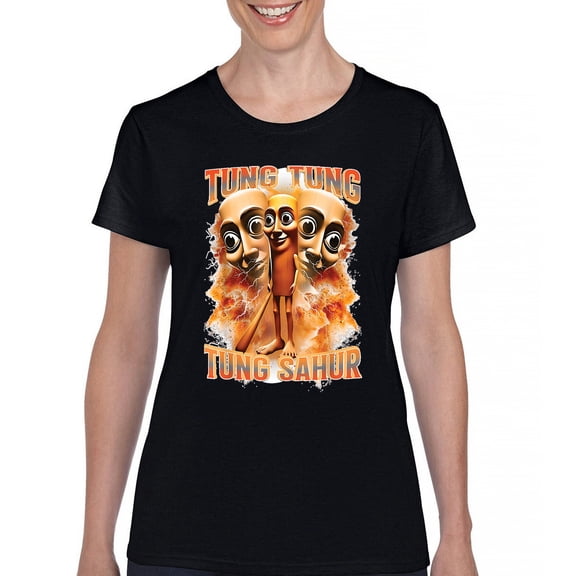Tung Tung Tung Sahur T-Shirt Fun Italian Brainrot Gen Z Alpha Meme Women's Tee
