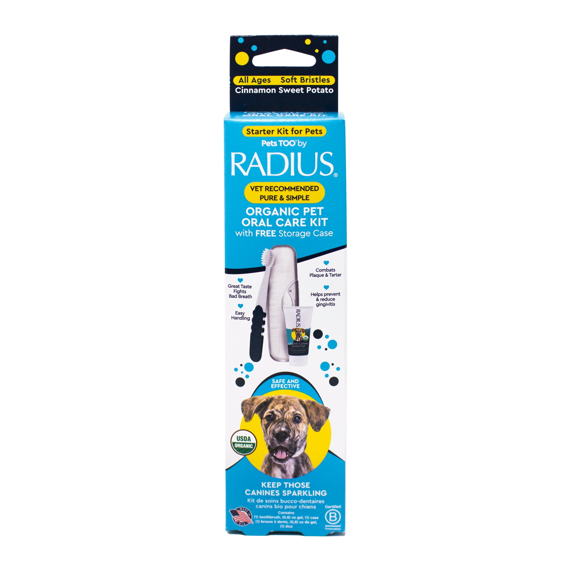 RADIUS All Ages Dog Dental Kit with Toothbrush, Coconut Oil Toothpaste, Recycled Storage Case