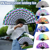 Party Folding Fan, Large Folding Hand Fan UV Glow Rave Fan Festival Handheld Fan Silk Folding Fan Chinese Japanese Clack Fan for Music Party Drag Queene Dance Performance Decoration Gift