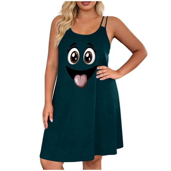 Tnhcen Plus Size Nightgown Women, Cute Print Double Spaghetti Straps Nightdress, Soft Polyester Spandex Double - Sided Fleece Loose Sleepwear, Comfortable Pajama Dress Sizes S - 2XL