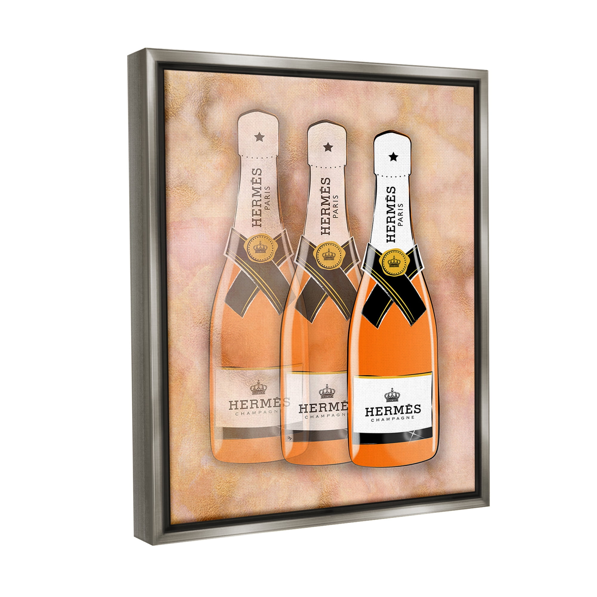 Stupell Industries Orange Glam Champagne Food & Beverage Painting Gray Floater Framed Canvas Art Print Wall Art, 25 x 31