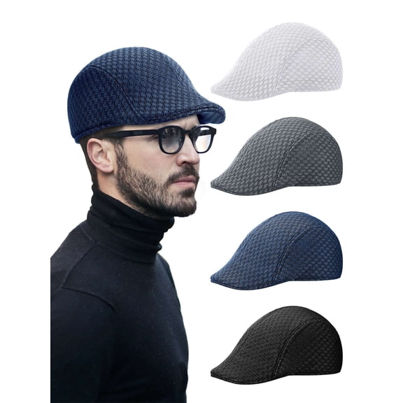 Deago 4 Pieces Men's Mesh Flat Cap Breathable Summer Newsboy Hat Cabbie Flat Cap (Multicolor)