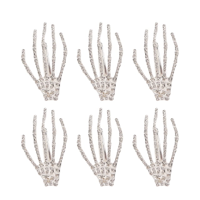 Pinza para el pelo de mano esqueleto Punk Rock Horror, pasador de pelo con diamantes de imitación, garras para fiesta de Halloween, regalos de cosplay, Plata