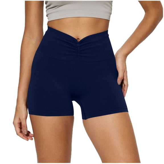 Yoga Leggings Shorts for Women Seamless Butt-lifting Workout Biker Short Ruched High Waist Gym Clothes (M, Navy)