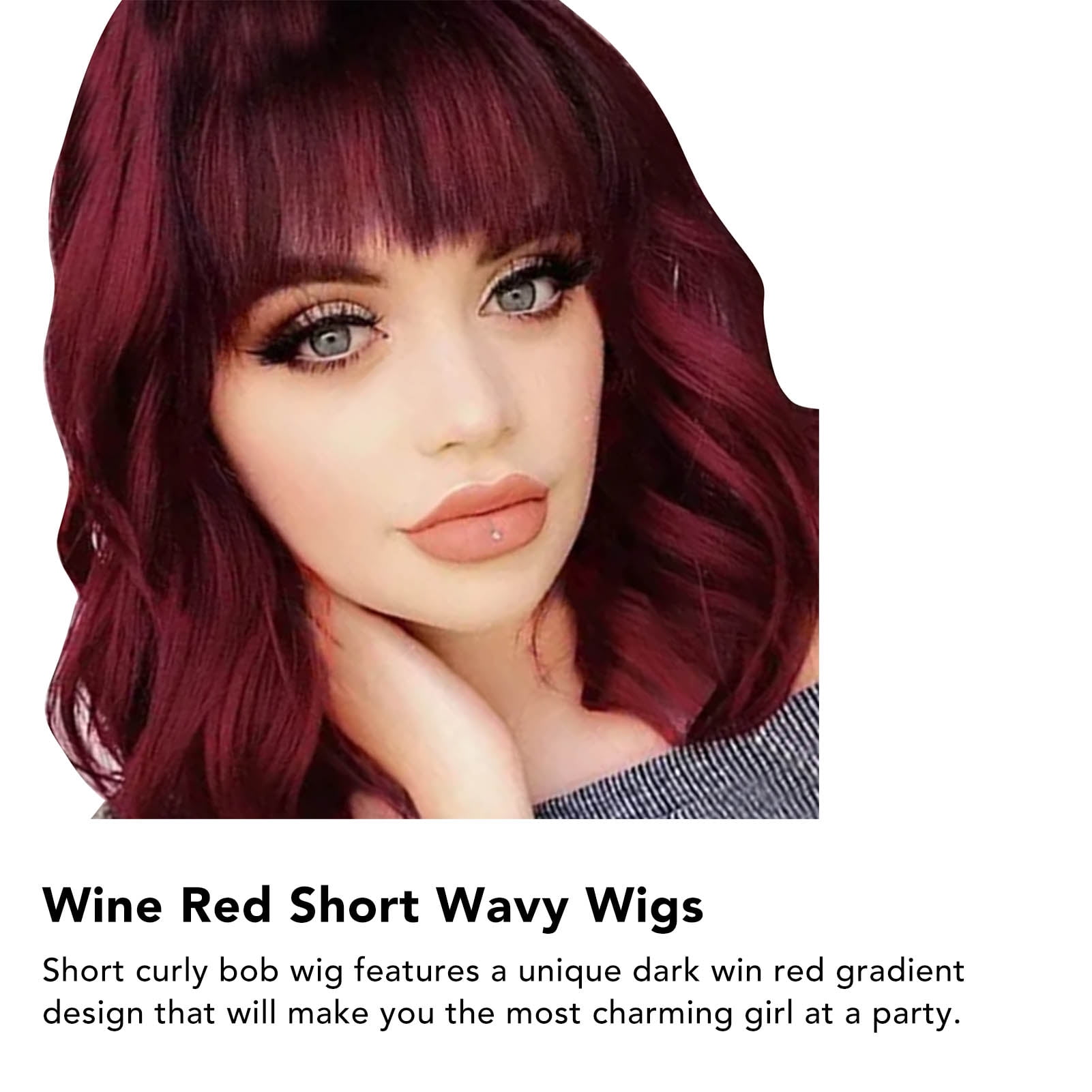 Short Wavy Wine Red Wigs with Bang Heat Resistant Synthetic Soft Realistic Looking Curly Bob Wig Walmart