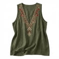 thumbnail image 4 of Womens Summer Tops Linen Embroidered Sleeveless Tops Casual V Neck Blouse Loose Green Plus Size Tank Tops for Women, 4 of 6