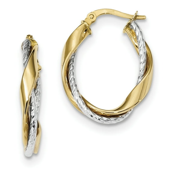 Primal Gold 14 Karat Two-Tone Rope Twisted Oval Hoop Earrings