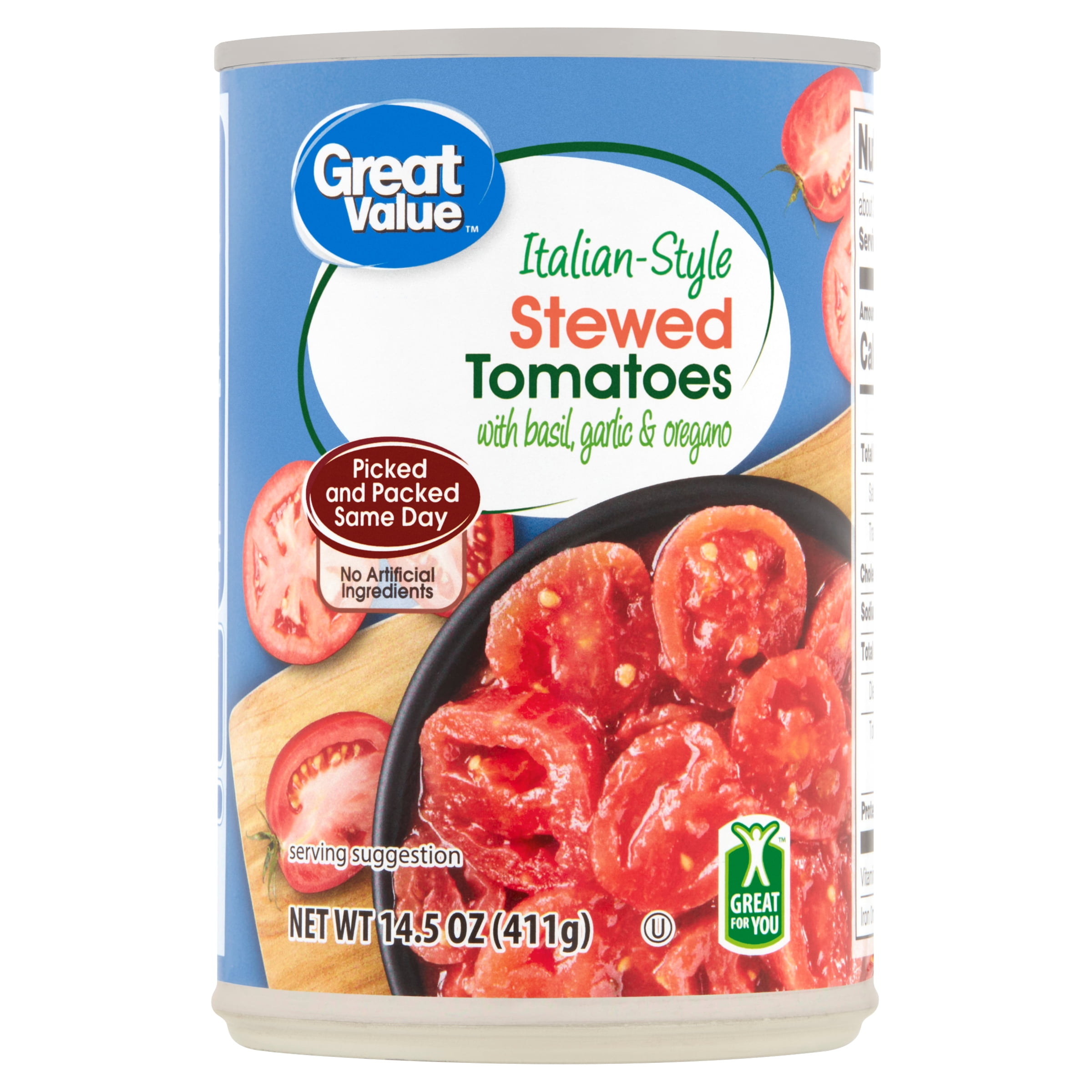 Great Value Italian-Style Stewed Tomatoes with Basil, Garlic & Oregano, 14.5 Oz