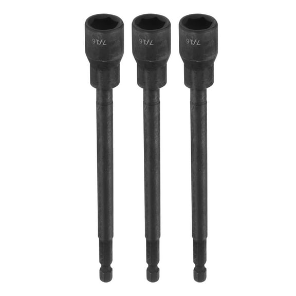 Uxcell 3pcs Hex Nut Driver Drill Bit 7/16" 6-Point Socket 1/4" Hex Shank Magnetic Setter CR-V Steel Bolt Sockets for Power Drills Impact Drivers, 5.91" (150mm) Long