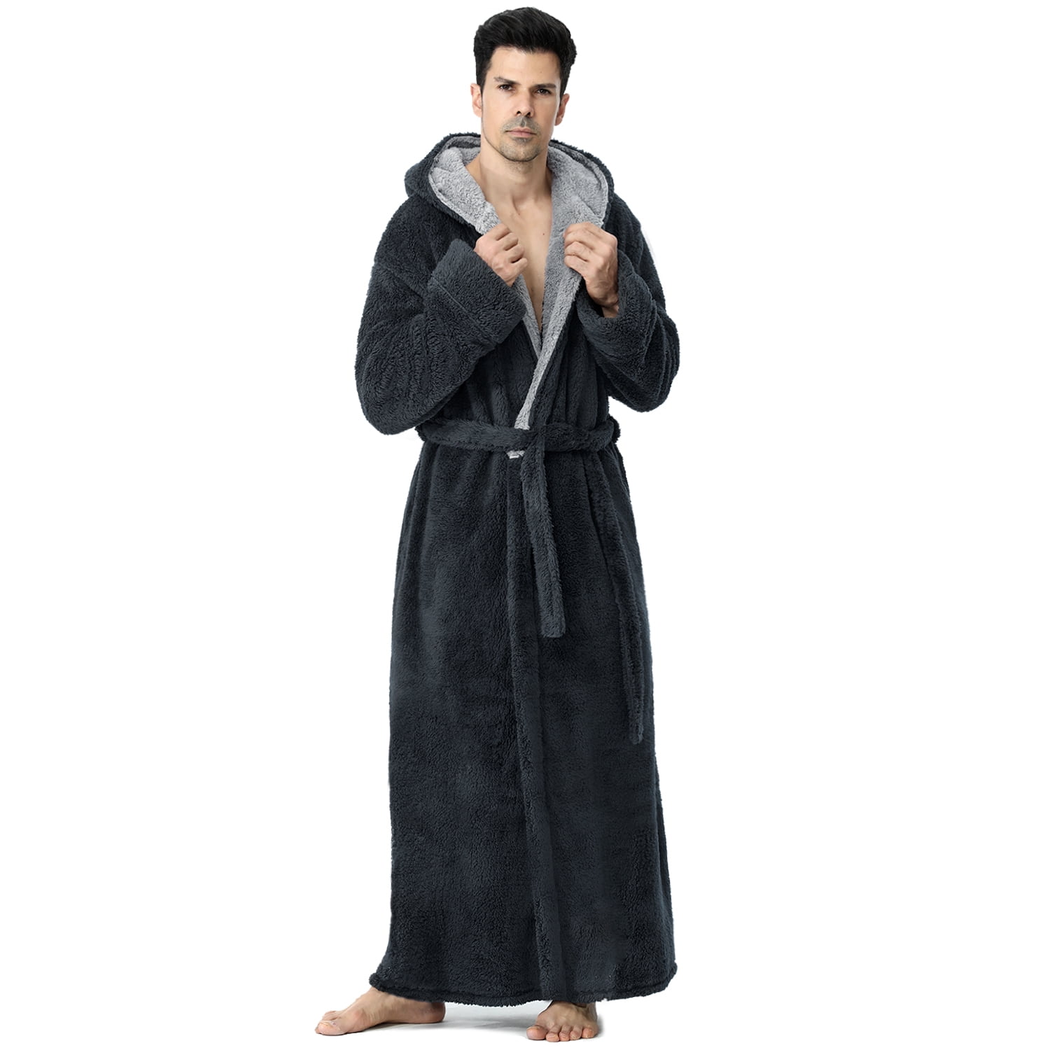 Mens Hooded Robe Super Soft Long Flannel Bathrobe Dressing Gown Buy Now  For 1500