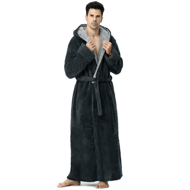 ZFSOCK Long Robes for Men with Hood & Pockets，Soft Plush Full Length ...
