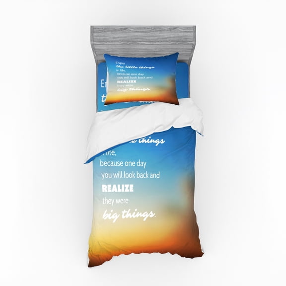 Ambesonne Saying Bedding Set 3 Pcs, Slogan on Blurry Backdrop, Twin, Orange Blue White