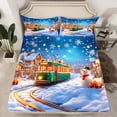 thumbnail image 2 of Castle Fairy Kids Children Cartoon Snowman Train Twin Sheet Sets 3pcs,Merry Christmas Twin Fitted Sheet Microfiber,Winter Xmas Festival Breathable Flat Sheet,Breathable Home Decor, 2 of 7