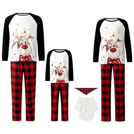 

SUNSIOM Christmas Matching Family Pajamas Women Men Plaid Deer Cotton Pjs Elk Clothes Sleepwear for Adult Kids Baby