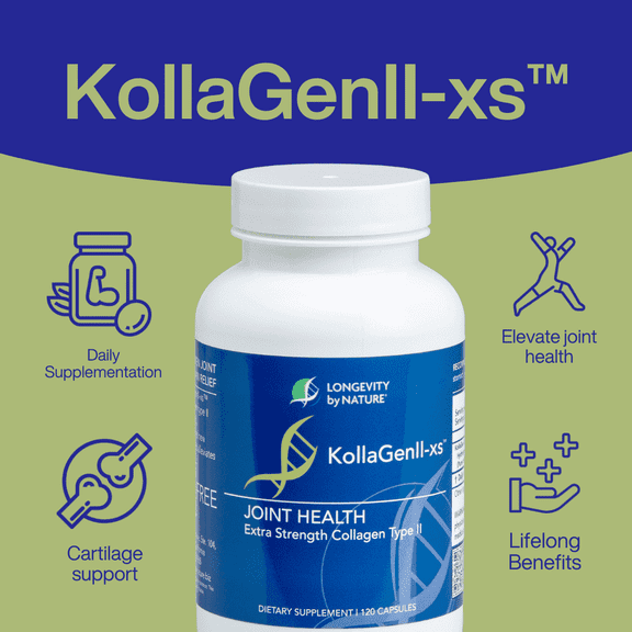 Longevity by Nature, KollaGen II-xs Collagen Type II, Hyaluronic Acid Supplements, 120 Capsules
