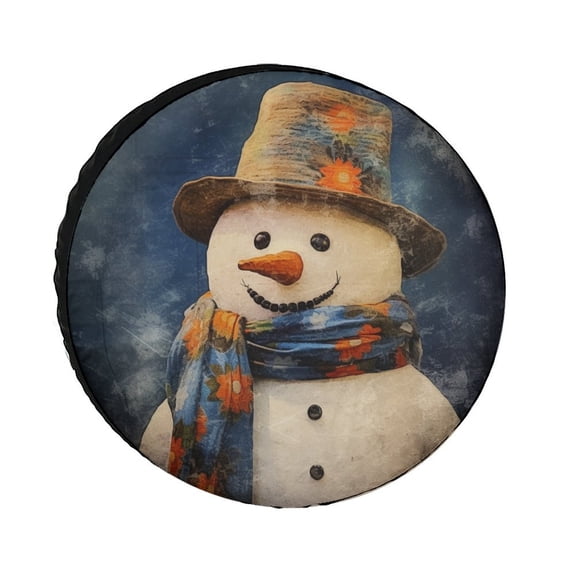 Oil Painting Snowman With Hat And Scarf Camper Spare Tire Cover Vintage Christmas Weatherproof Universal Wheel Protectors for Camper Trailer Truck SUV Universal 12inch