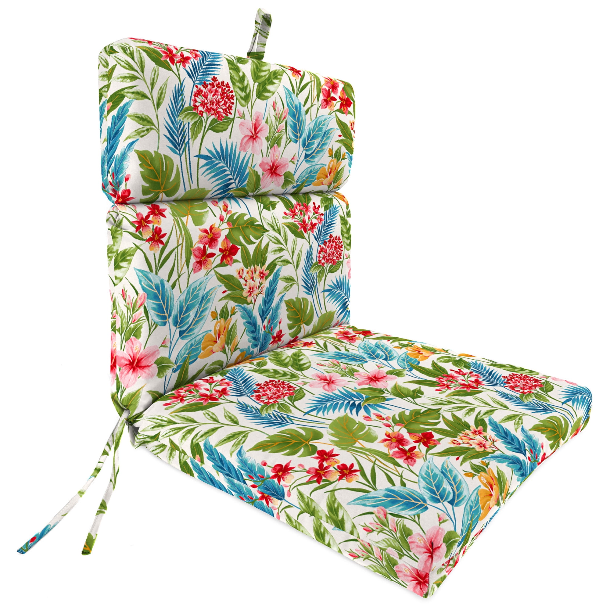Jordan Manufacturing 44" x 22" Carena Multi White Floral Rectangular Outdoor Chair Cushion with Ties and Hanger Loop (2 Pack)