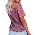 thumbnail image 3 of Womens Summer Eyelash Floral Lace Splicing Short Sleeve Tee Top Sexy Deep V-Neck T-Shirts Casual Loose Blouse Streetwear Black S, 3 of 4