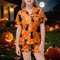 thumbnail image 2 of HCNTES Girls Halloween Pajamas Halloween Girl Pajamas Short Sleeve Button Down Pjs With Shorts Kids Toddler Sleepwear Pumpkin Ghost Print Loungewear Girl Pajama, 2 of 5