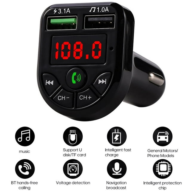EASTIN Bluetooth 5.0 FM Émetteur Double USB Adaptateur Allume-Cigare