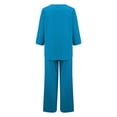 thumbnail image 5 of NMMUED Linen Sets for Women 2 Piece Summer Shirts Wide Leg Linen Pants Vacation Outfits 3/4 Sleeves Tops Wide Leg Trouser Pants Suits Cotton Linen Gauze Matching Set Women Blue L, 5 of 6