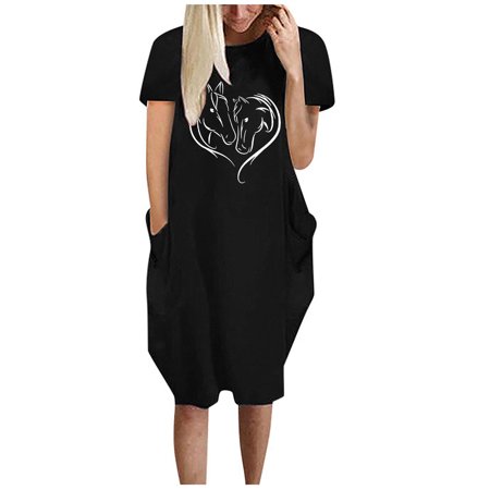 

Juebong Women s Casual Summer Sweatshirts Dresses Short Sleeve Swing Dress Women Fashion Floral Print Casual Round Neck Loose Dress With Pocket