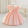 thumbnail image 4 of SERTG Little Girls' Party Dress Sheer Paneled Skirt with Back Zipper Short Sleeve Round Neck Princesse Outfit for 6 Months-4 Years(Pink,2 Years), 4 of 6