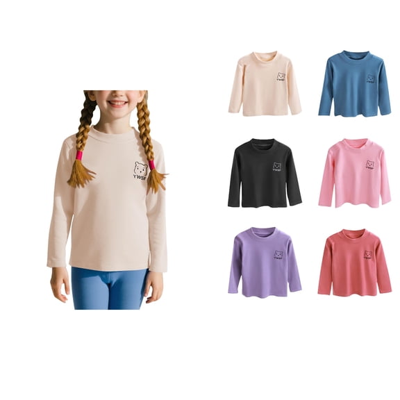 Ahuyic Toddler Kids Long Sleeved Crew Neck Blouse, Fall/Winter Warm Tops For Kids, Children's Shirt Long Sleeved T-shirt Solid Pajamas Round Neck Solid Top Suitable For Boys And Girls,100