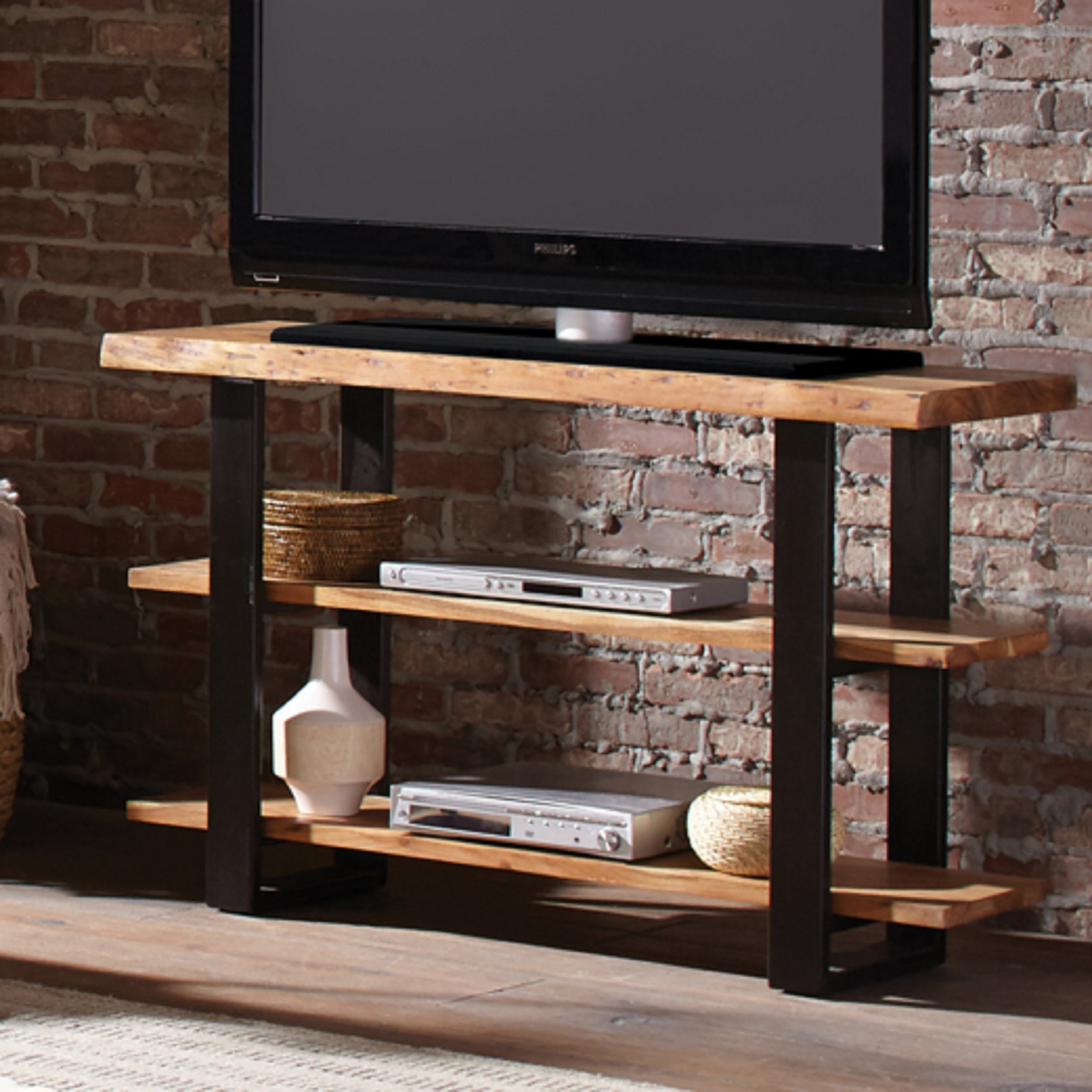 Alpine Natural Live Edge Wood Media Console Table