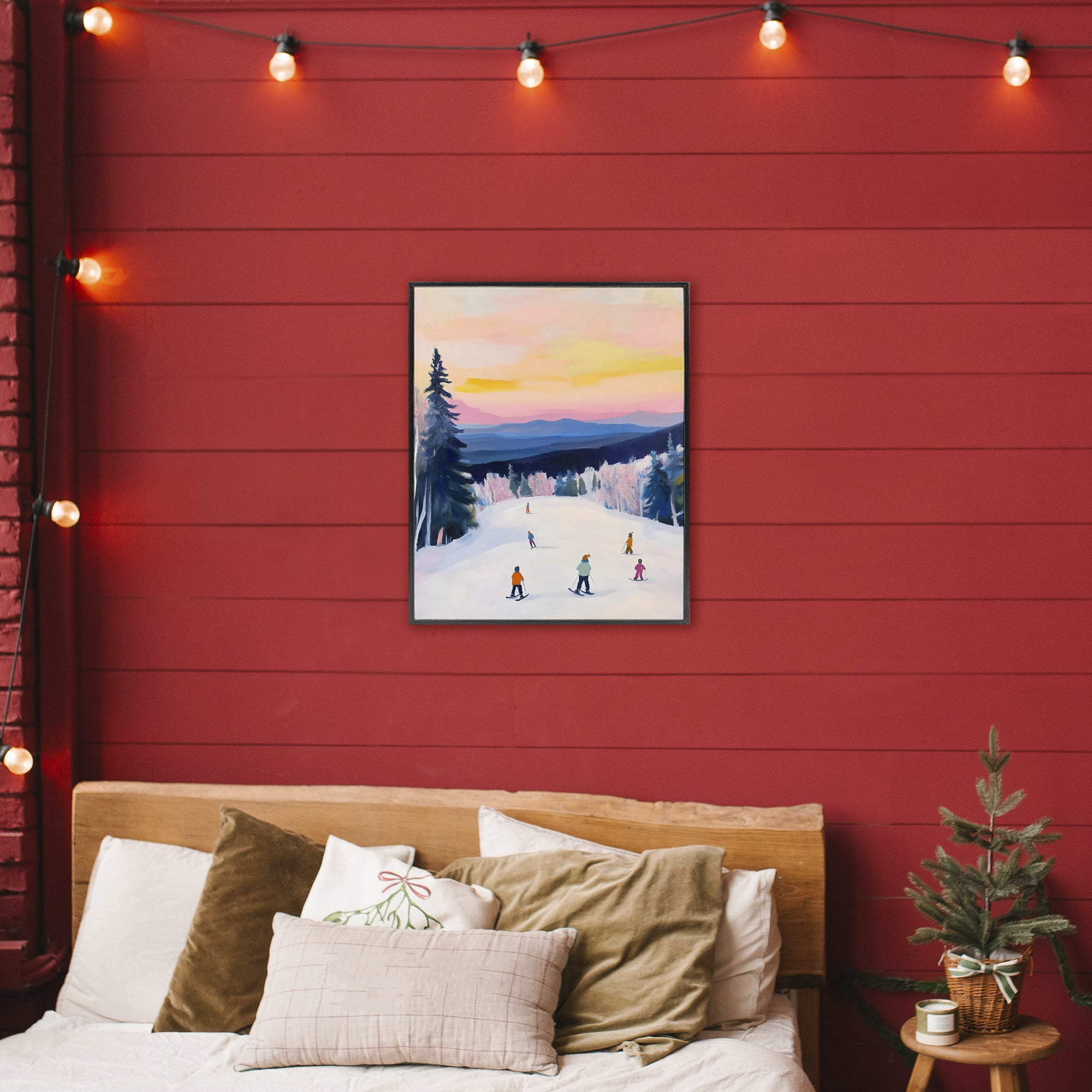 Stupell Industries Snowy Mountain Skiers at Sunset Black Framed Giclee Art, design by The Prints Vibe