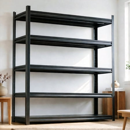 5-Tier Metal Garage Shelf, Adjustable Kitchen Storage Rack 78" H x 46" W Black Metal Outdoor Shelves Heavy Duty 3000lb, Suitable for Kitchen Pantry Basement Storage Shelves, Garage Shelf, 16"D