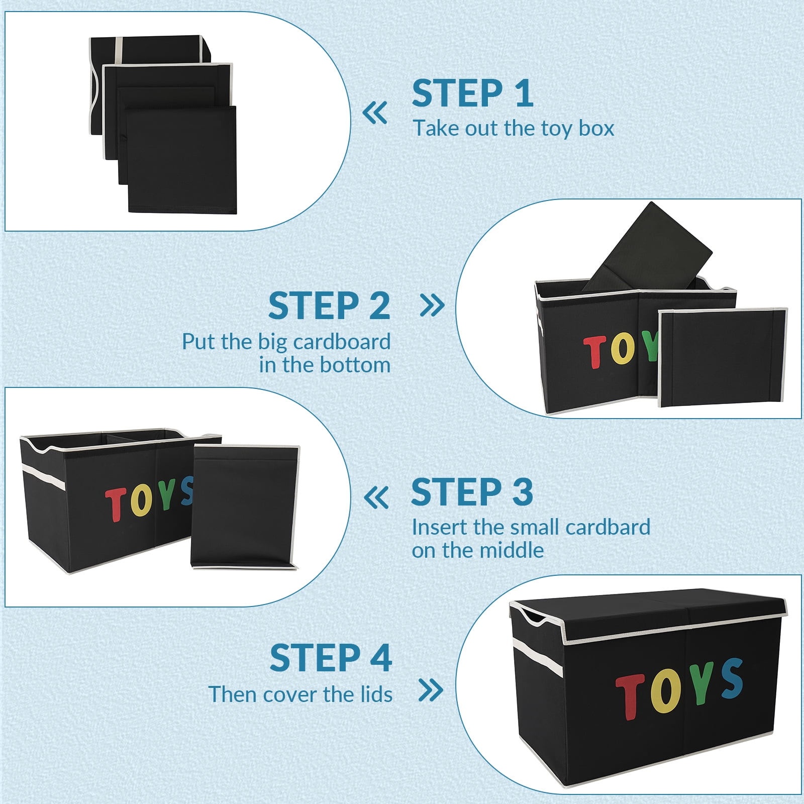VICTORICH Large Child Collapsible Toy Storage Fabric 32 gal Kids Room Toy Chests, with 1x Extra Large Toy Storage Box with Lid, Black