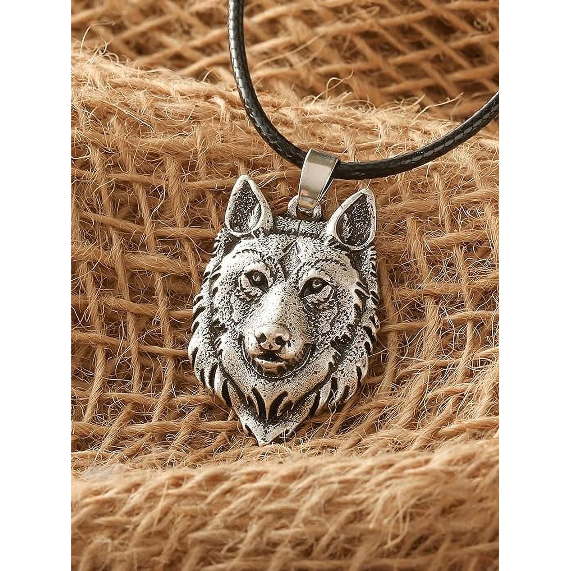 Collier Et Pendentif Tête De Loup En Bois - Noir, Thème Animal, Neuf Avec étiquettes